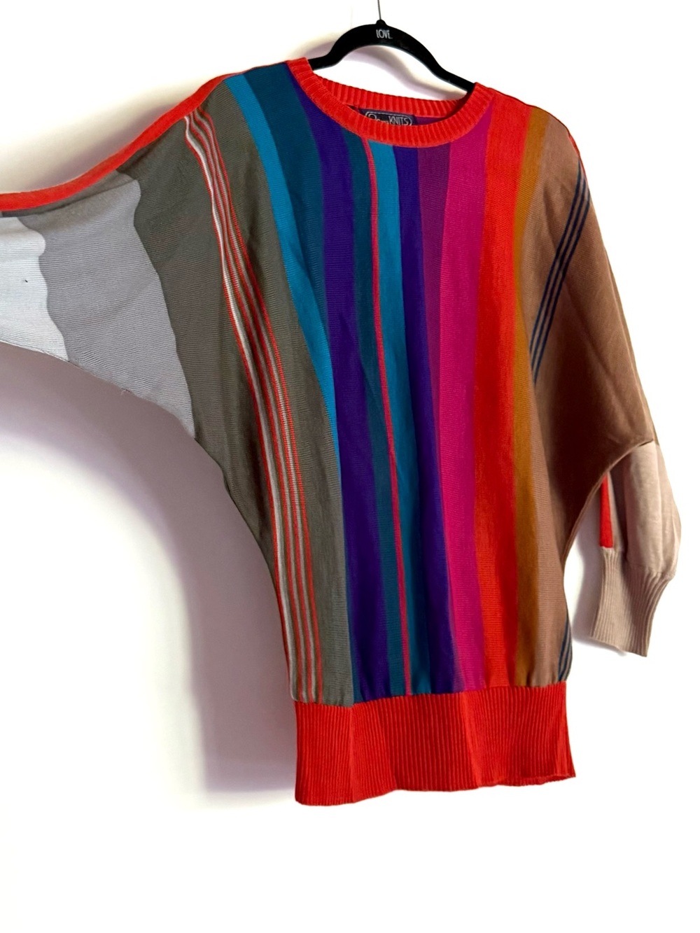 Vintage Retro 1980s 1990s Colorful Striped Batwing Long Sleeve Sweater
